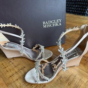 Badgley Mischka Crystal Embellished Wedges in Champagne